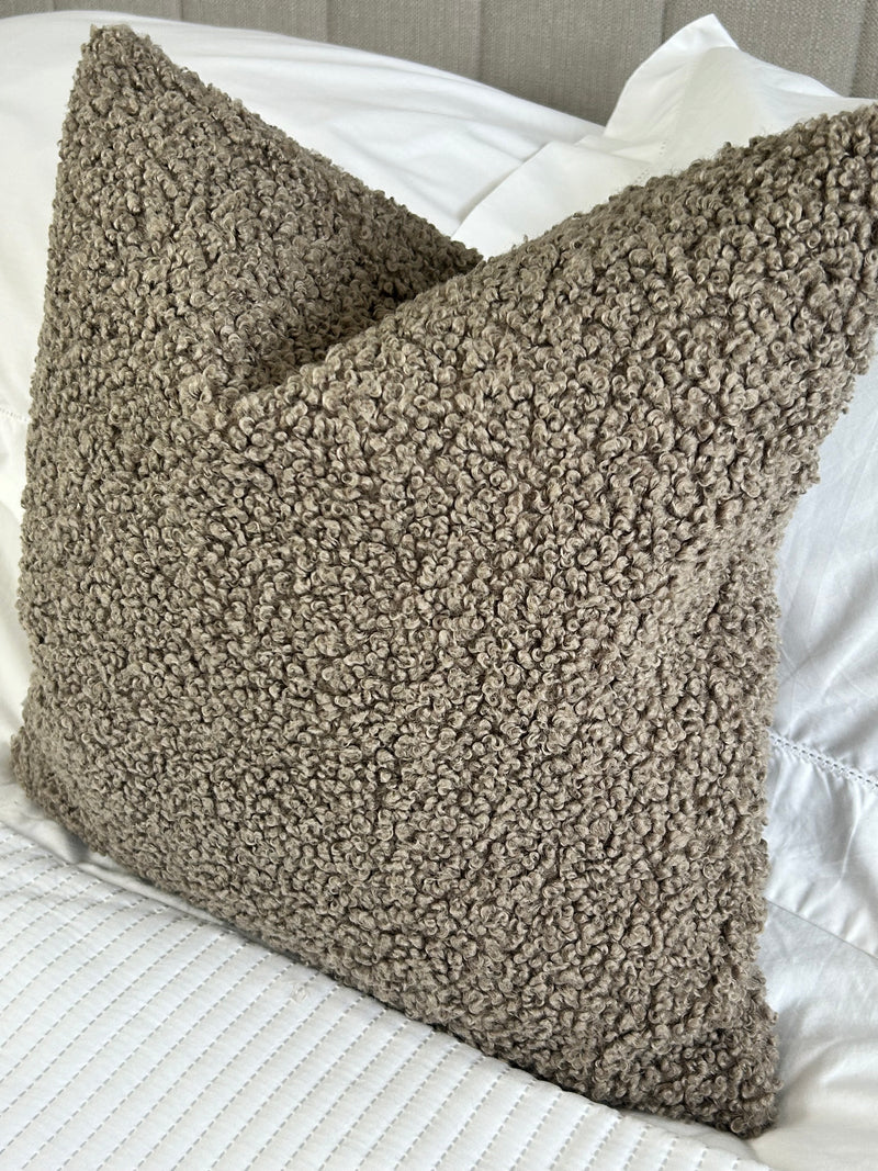 Taupe beige boucle textured cushion Feather filled 45cm