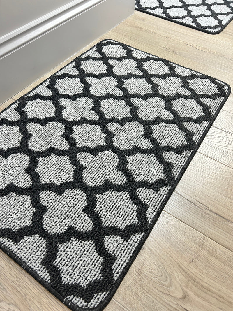 Tile print washable door mat rug charcoal 67x100