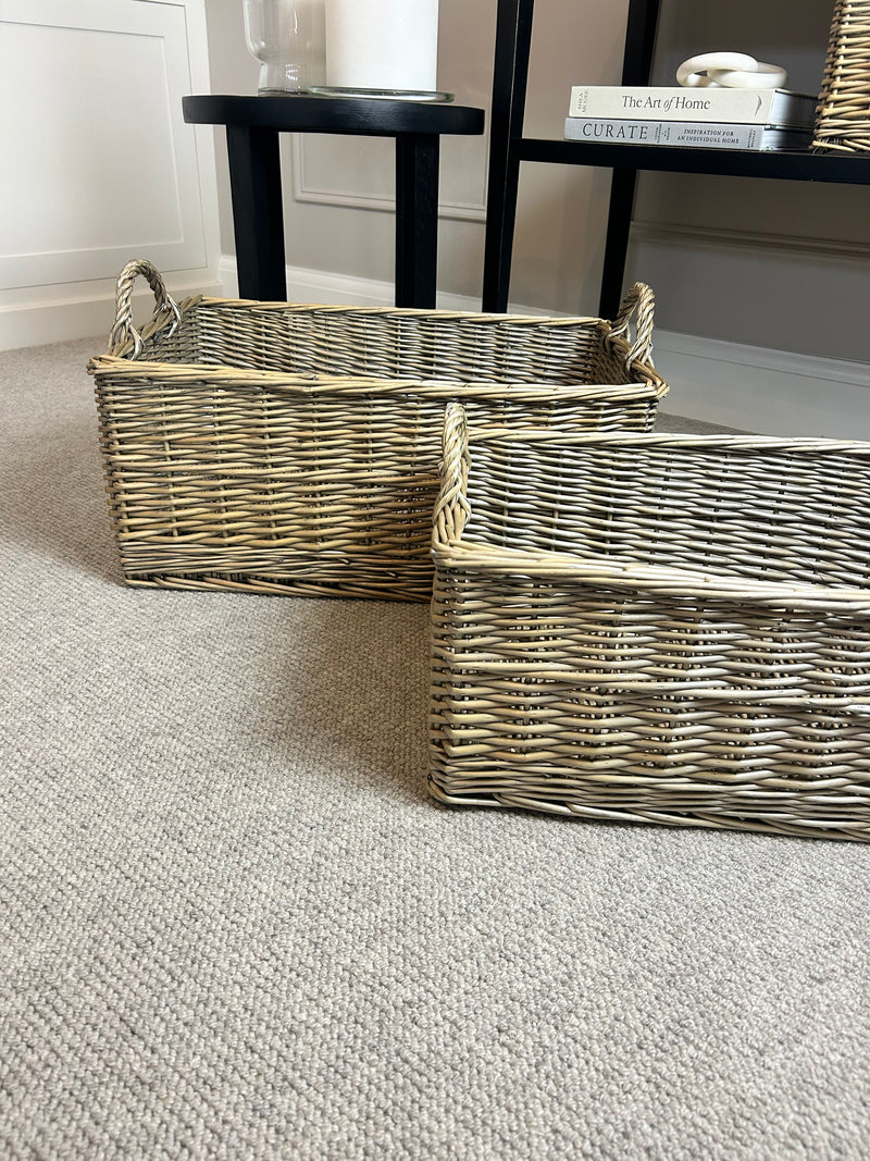 Rectangular grey wash wicker woven basket 3 sizes