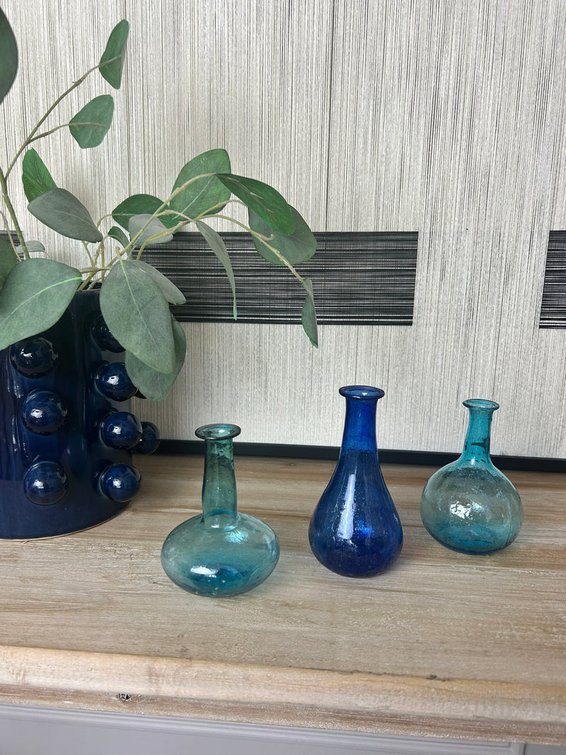 Set of 3 handmade glass bottles bud vases