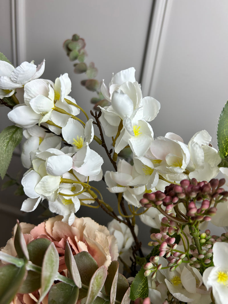 Silk orchard blossom branch white pink multi stem 64cm