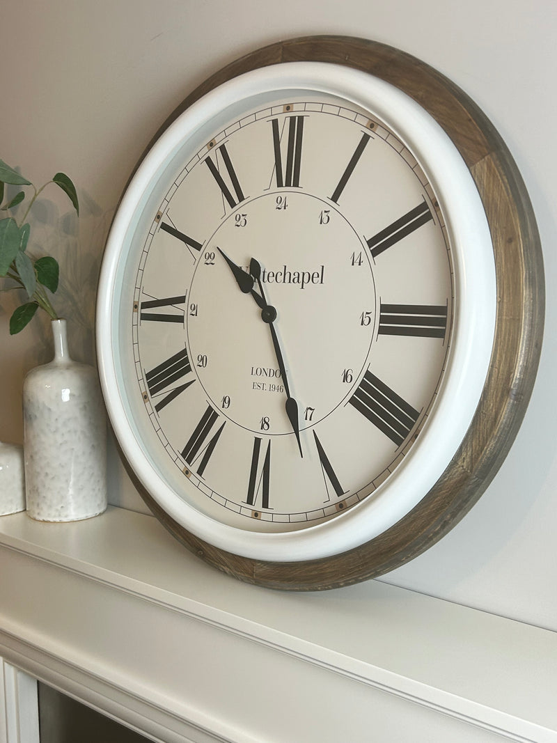 Round Wood and White Clock 68cm