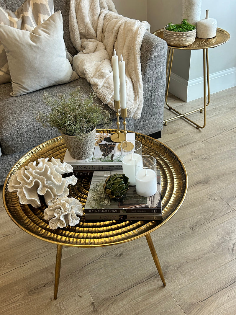 Antique Gold Embossed Round Side Table