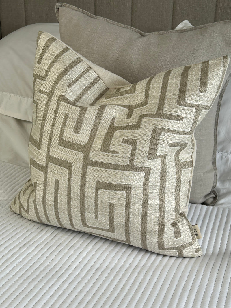 Natural linen geo modern print cushion 45cm