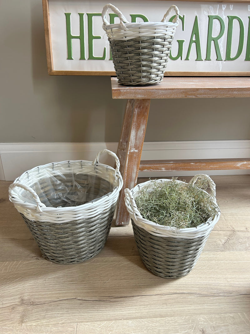 Chunky seagrass woven white and grey basket 3 sizes