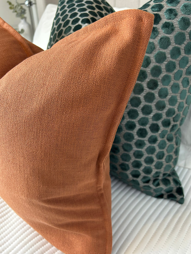 Burnt Orange Linen Mix Feather Filled luxe cushion 45cm