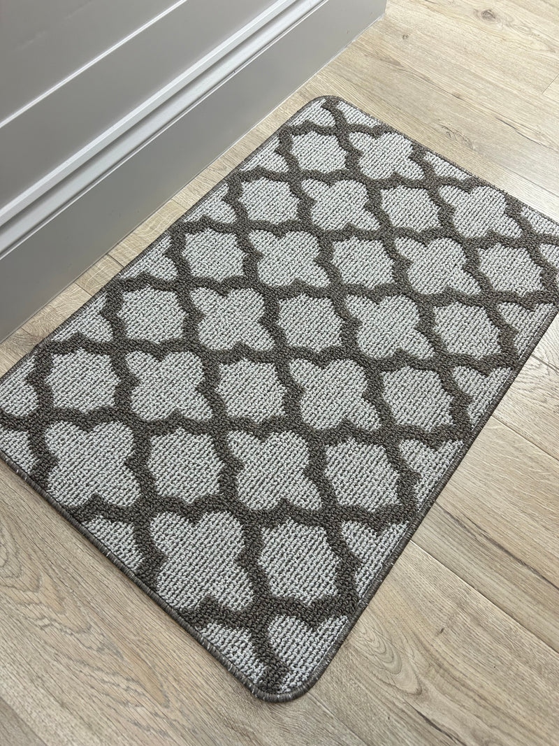 Tile print washable door mat rug taupe 50x75