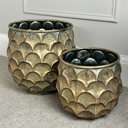 Bronze antique brass gold hammered planters 2 sizes