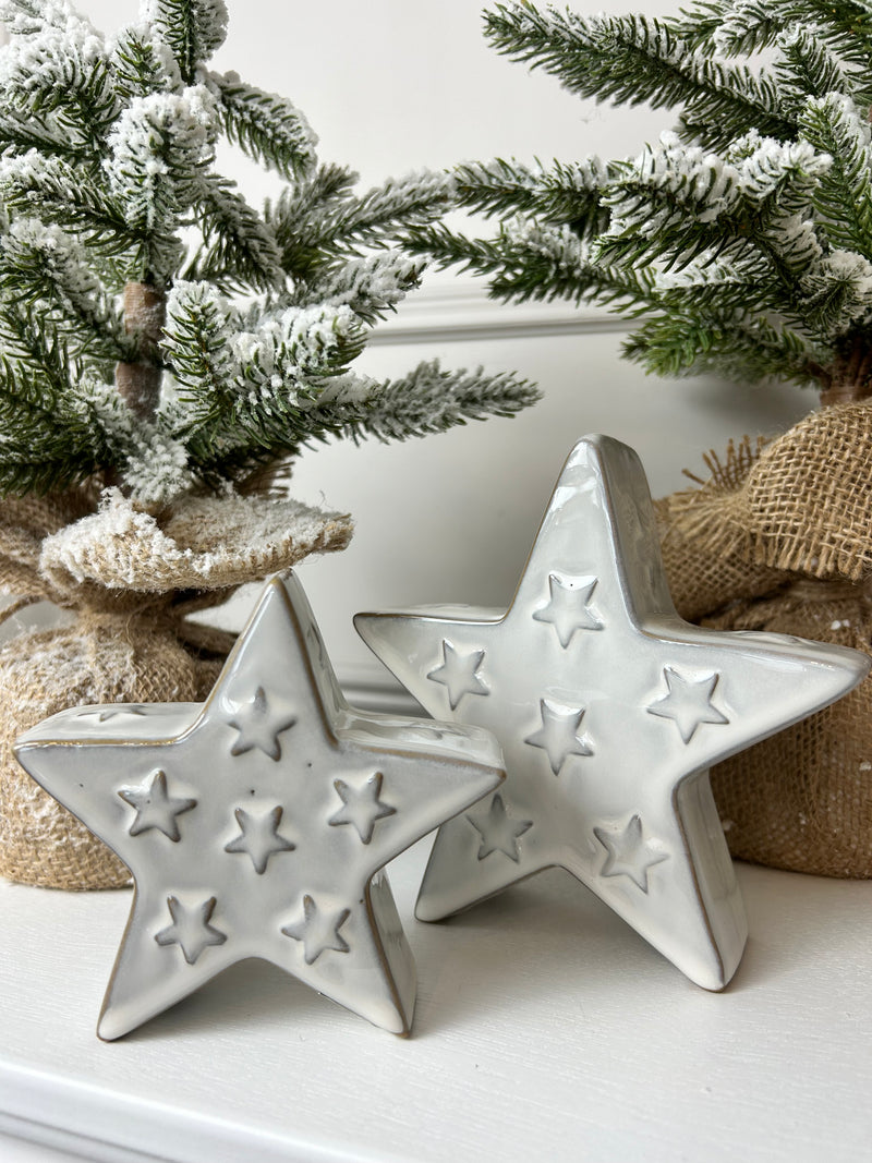 Reactive glaze embossed ceramic star 2 sizes