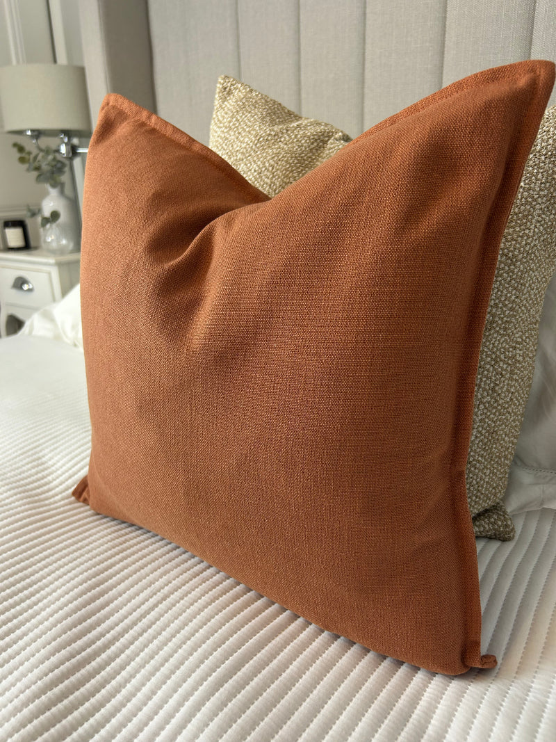 Burnt Orange Linen Mix Feather Filled luxe cushion 45cm