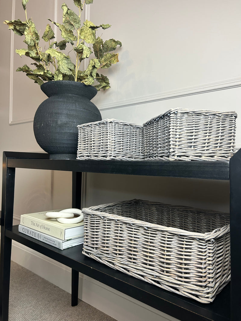 Grey wash wicker woven baskets 3 sizes