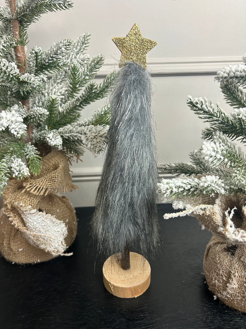 Wooden Fur Grey Christmas Tree Gold Star