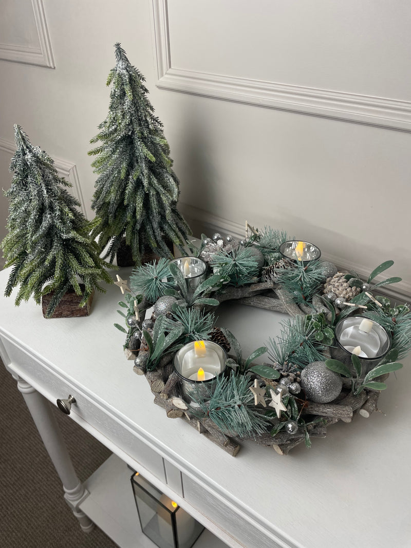 Round pinecone festive candle holder centre piece