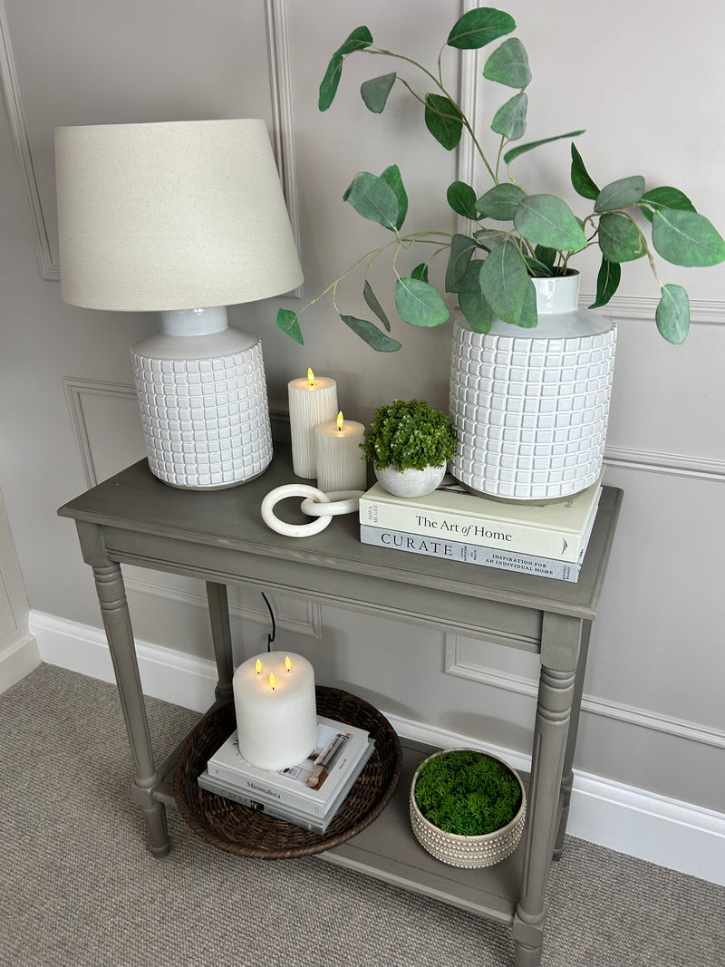 Stone grid print chunky white vase