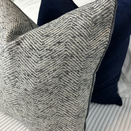 Grey ripple textured cushion with Charcoal piping 45cm