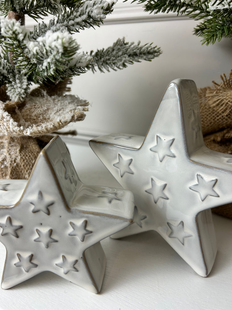 Reactive glaze embossed ceramic star 2 sizes