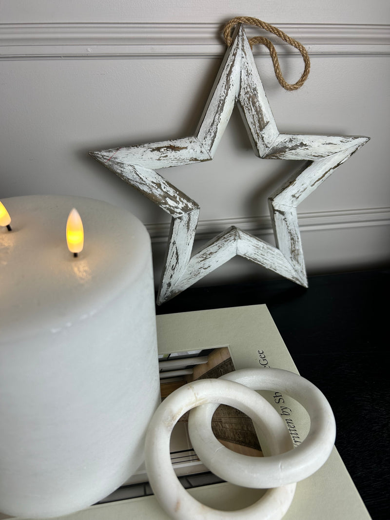 Large wooden hanging star white 32cm