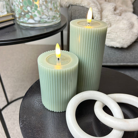 Sage Green LED pillar candle 2 sizes