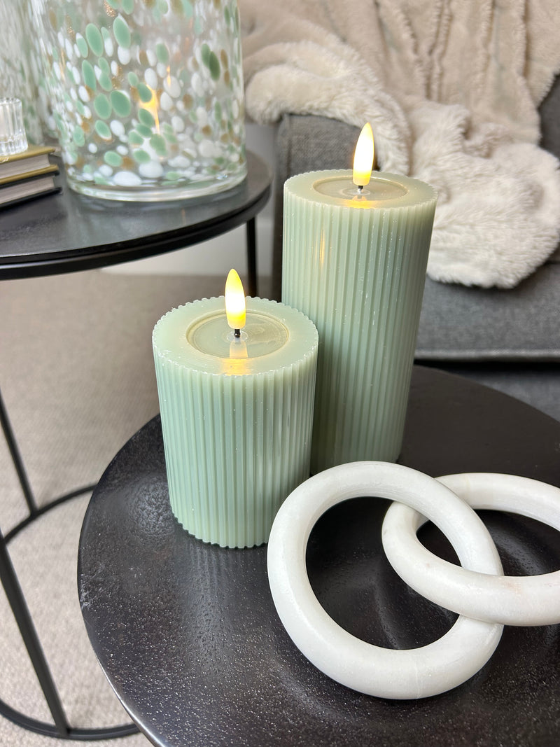 Sage Green LED pillar candle 2 sizes