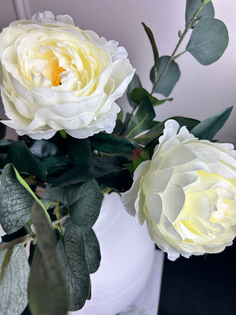 Cream Off White leafy Peony Stem