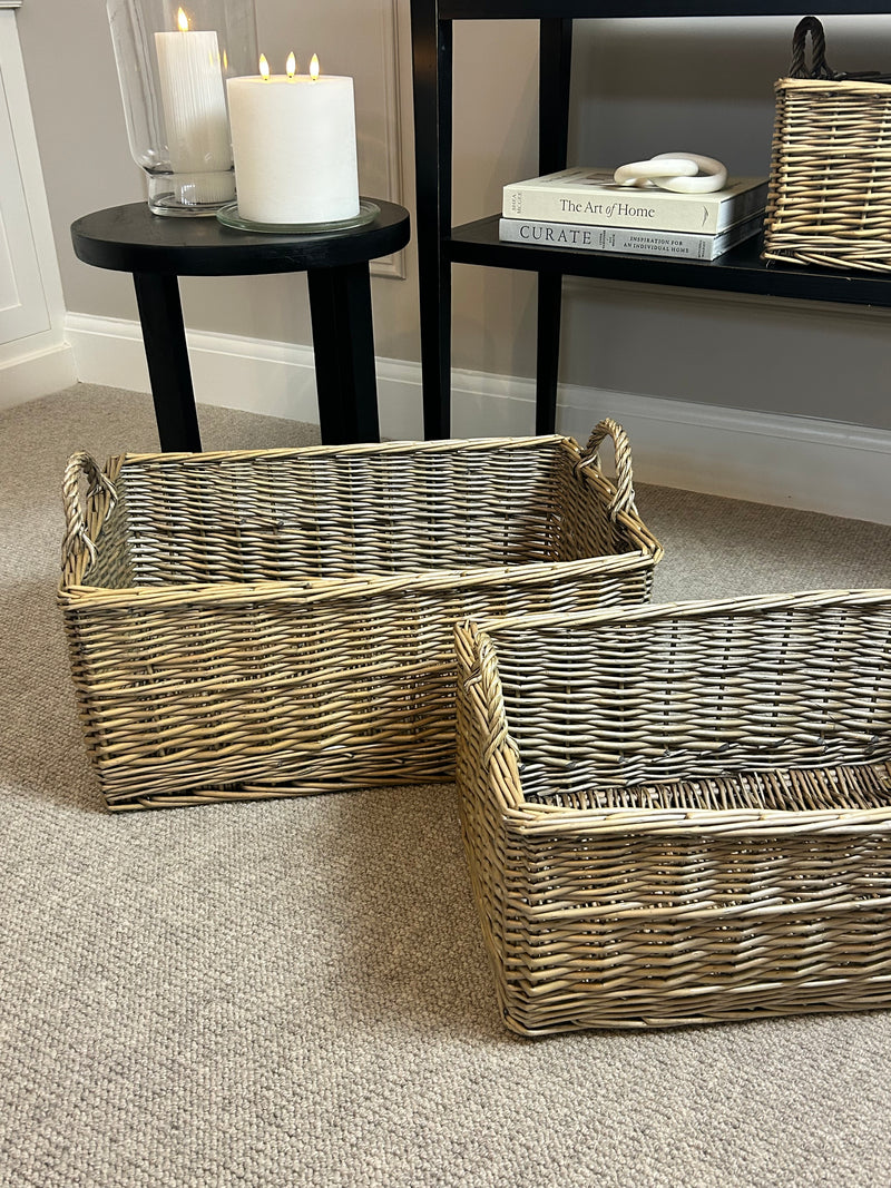 Rectangular grey wash wicker woven basket 3 sizes