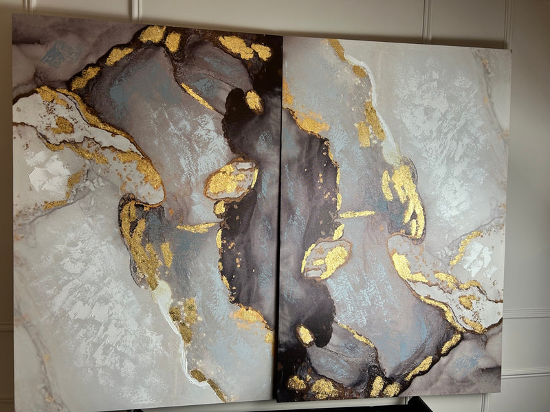 Silver gold abstract canvas wall art 120x80