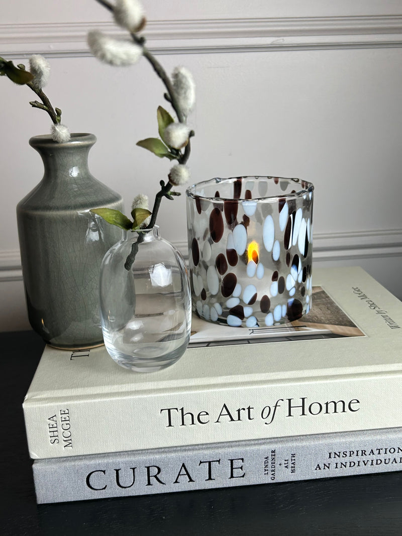 Speckled recycled glass candle holder