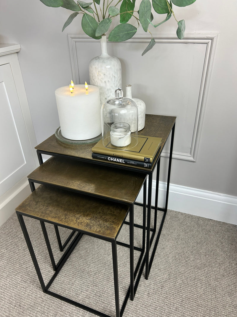 Antique Gold brass Square Metal Topped Side Table, 3 Sizes