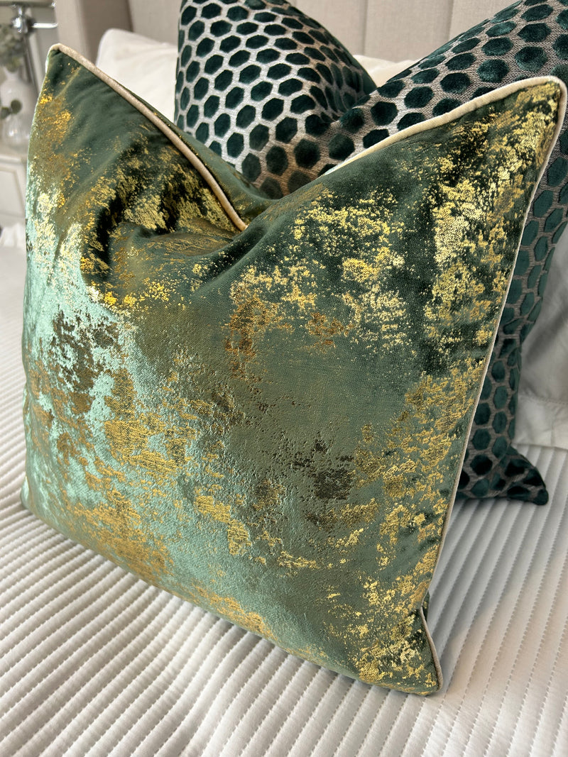 Paul Moneypenny Green Gold Feather Filled 45cm luxury Cushion