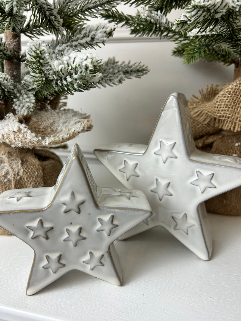 Reactive glaze embossed ceramic star 2 sizes