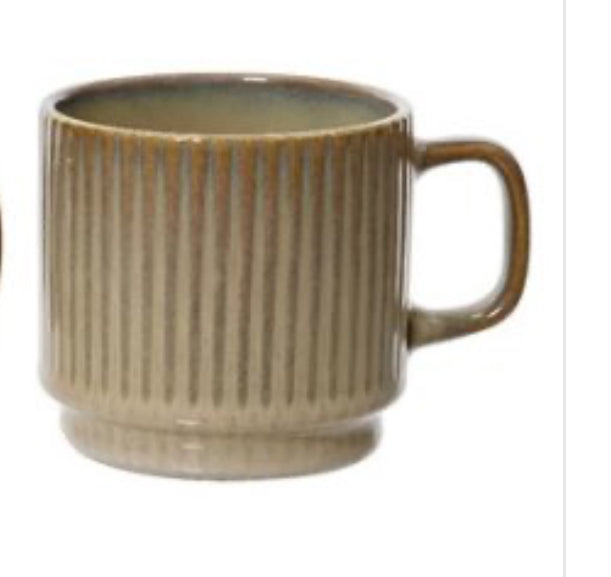 Set of 4 Ribbed reactive glaze mugs 2 styles