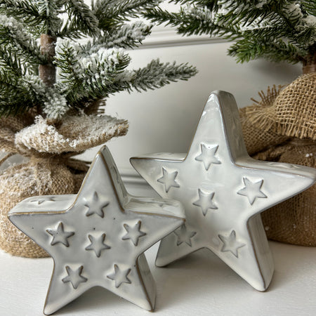 Reactive glaze embossed ceramic star 2 sizes