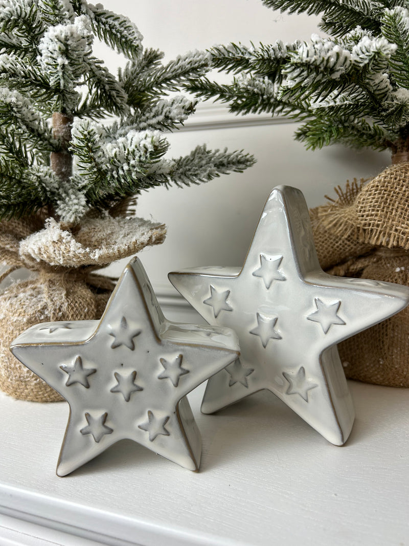 Reactive glaze embossed ceramic star 2 sizes