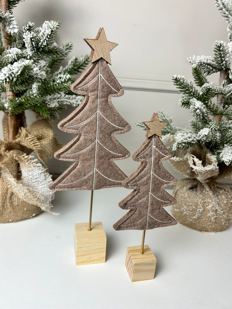 Natural Felt Christmas Tree With Star on Wood Base 2 Sizes