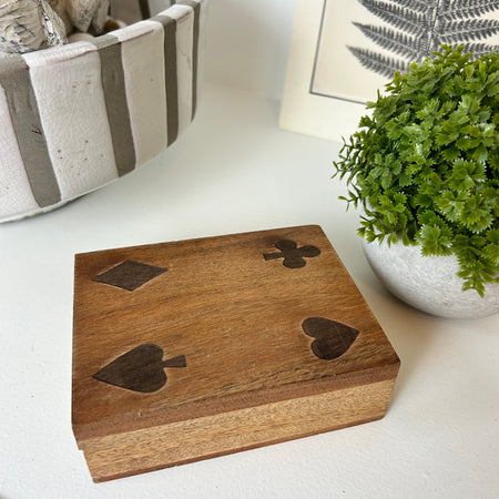 Mango wood playing card holder with cards