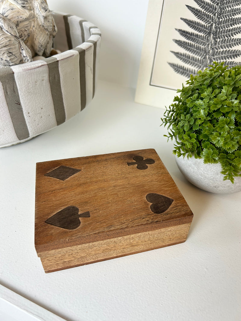 Mango wood playing card holder with cards