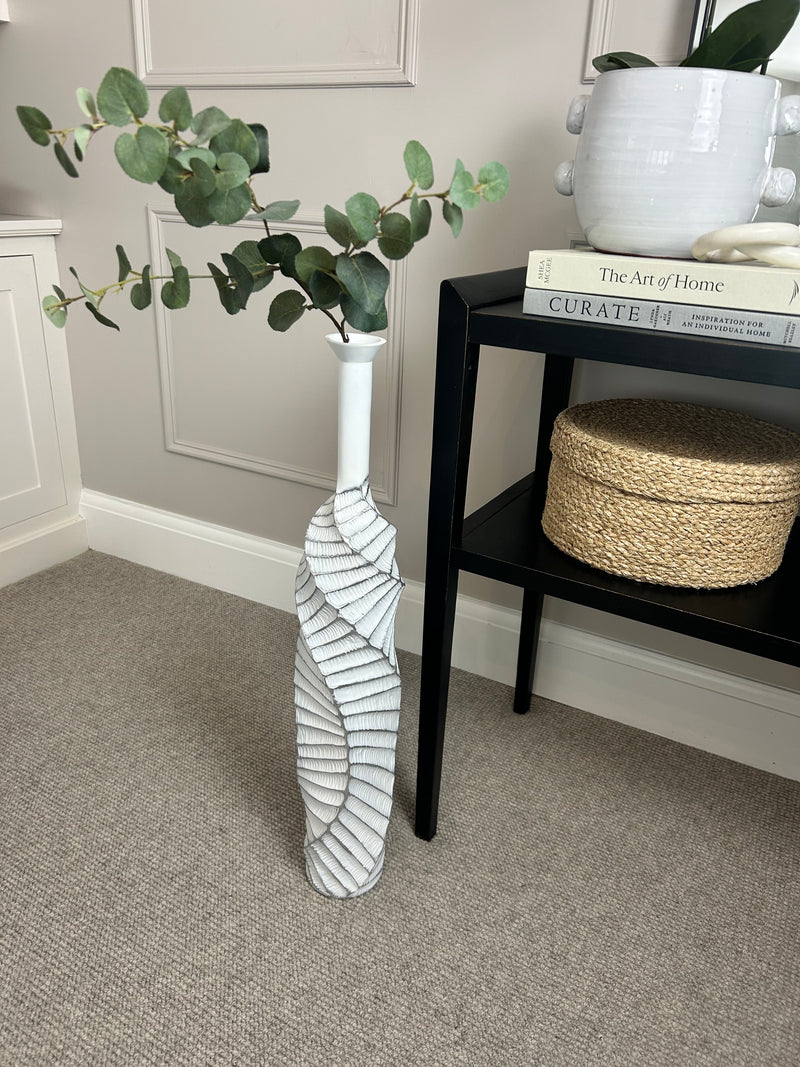 Twisted wave white silver tall slim vase 75cm