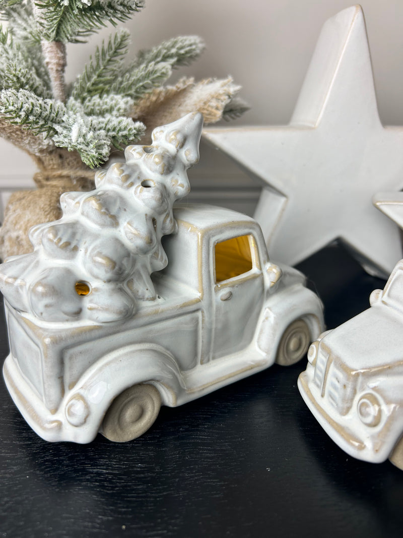 Ceramic LED white car with tree two sizes