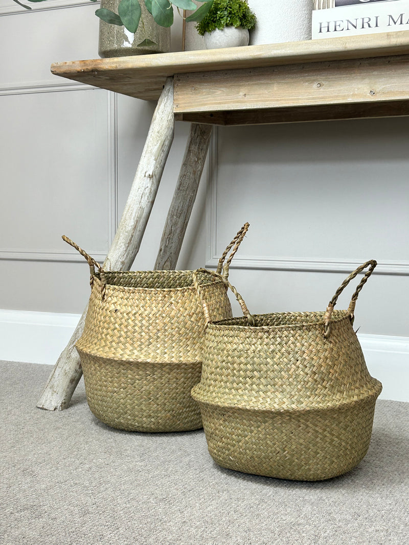 Rustic weave basket with handle 2 sizes