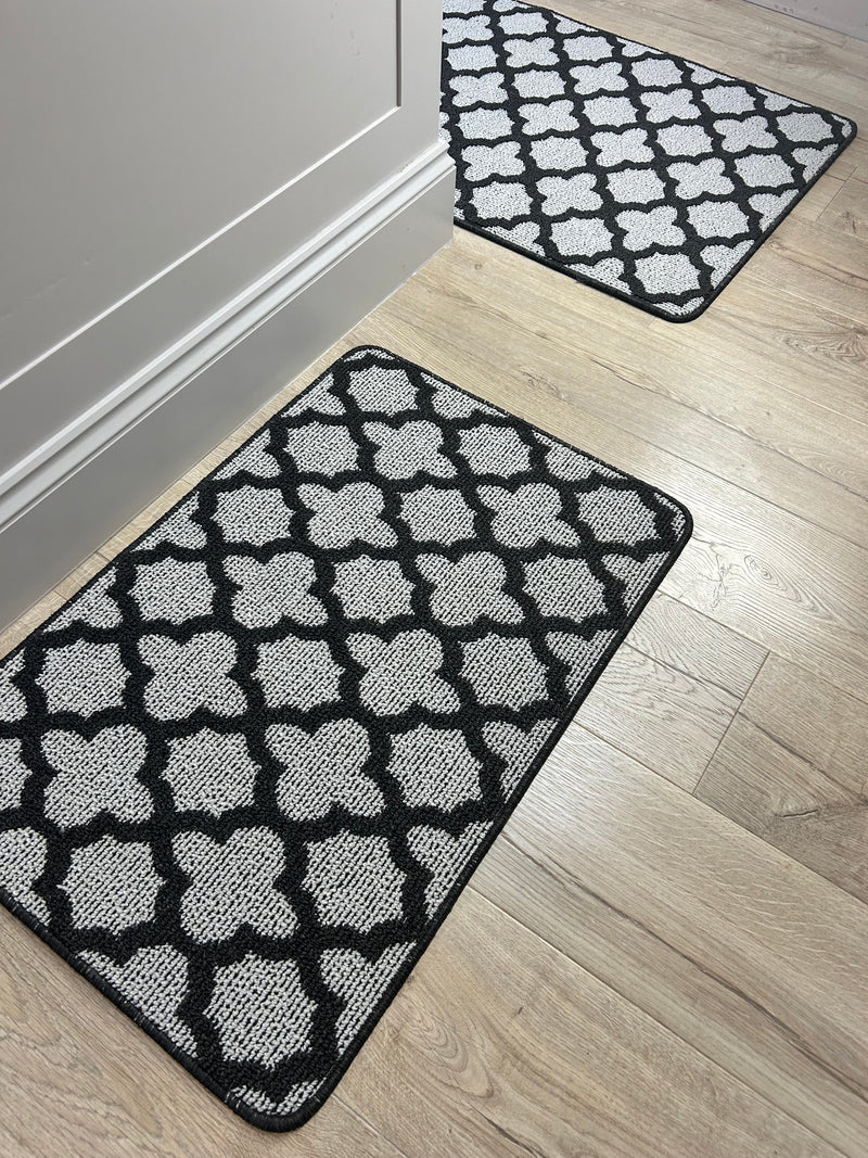 Tile print washable door mat rug charcoal 67x100