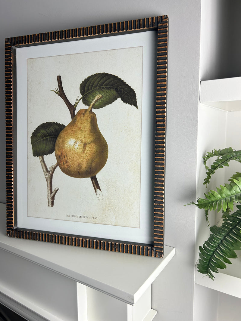 Textured brown bronze brass look Framed pear print 4 styles