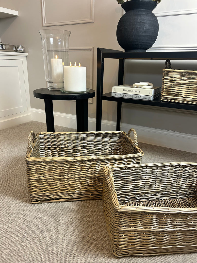 Rectangular grey wash wicker woven basket 3 sizes