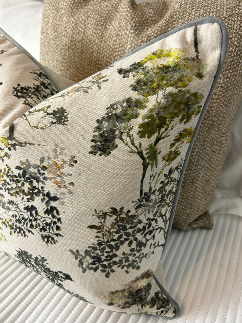 Arboles Natural & Green Tree Print Cushion double sided luxury 45cm