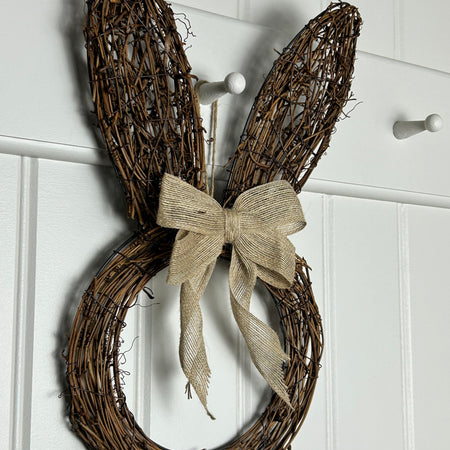 Hanging outline bunny rabbit with jute bow easter