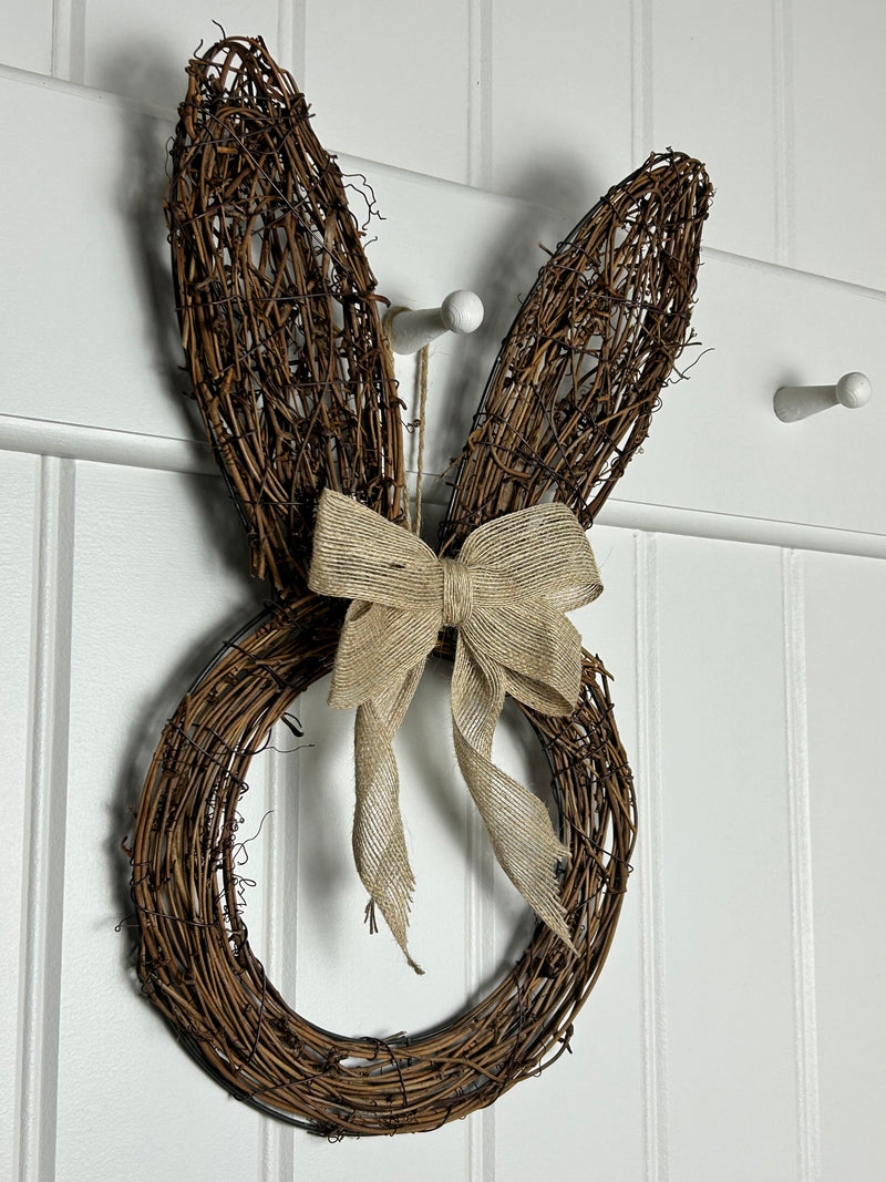 Hanging outline bunny rabbit with jute bow easter