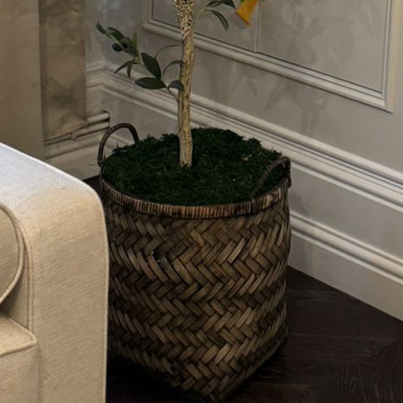 Distressed Bamboo Basket With Handles