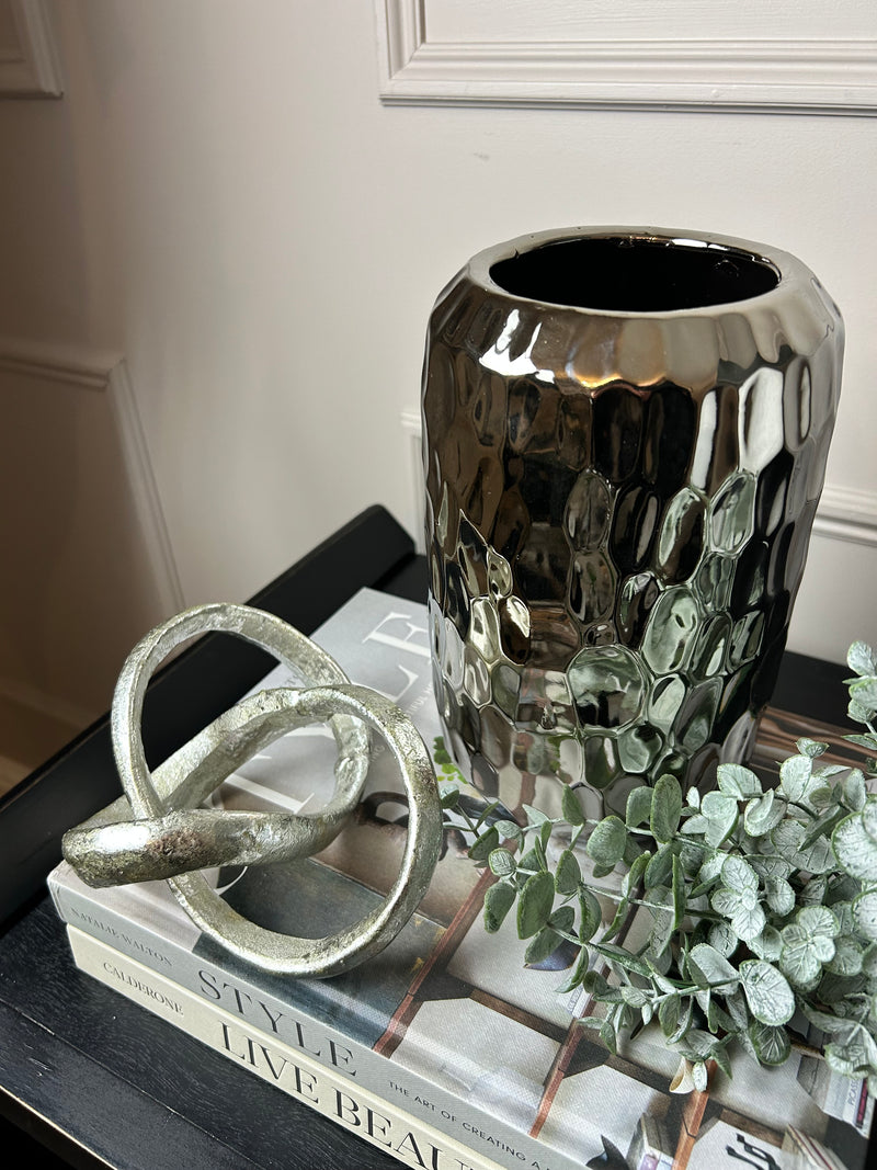 Silver Dimple Effect Glass Vase