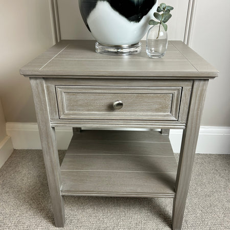 Serene washed wood one drawer side table bedside