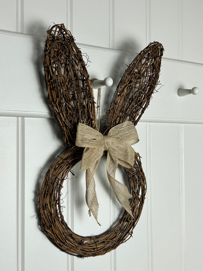 Hanging outline bunny rabbit with jute bow easter