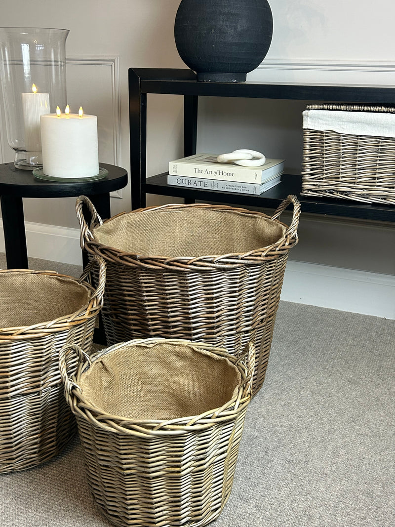 Chunky round woven lined basket 4 sizes